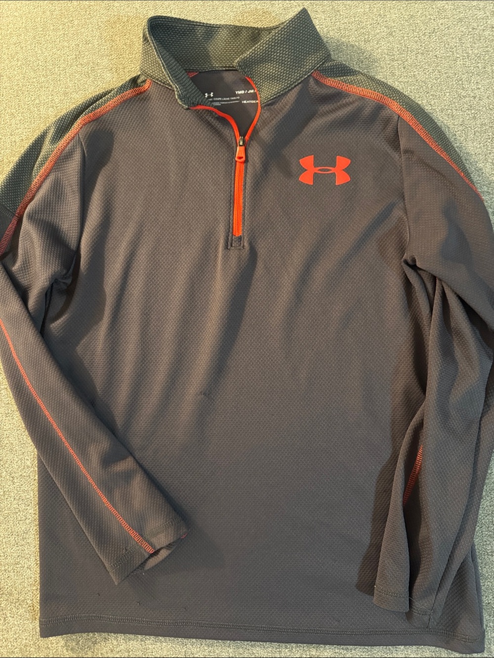 5/$15- Under Armour Men's Gray Performance Quarter-Zip with Orange Logo